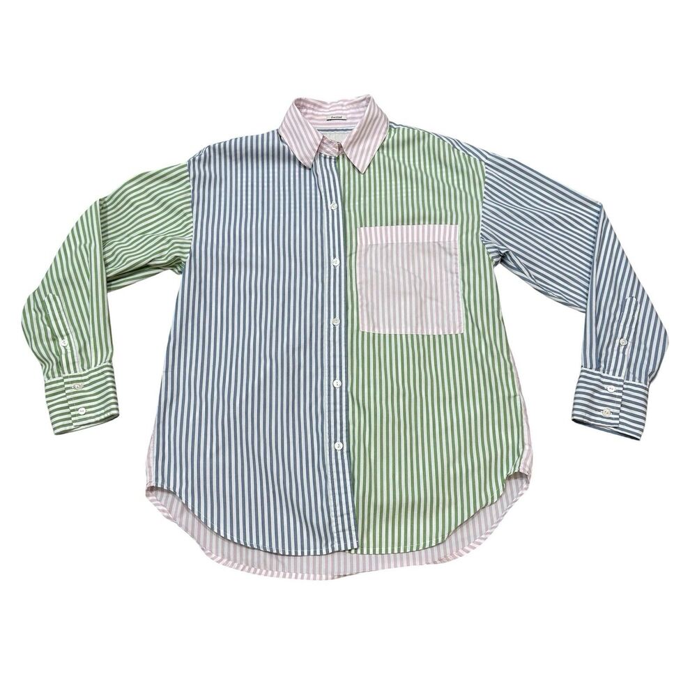 Abercrombie Fitch Women’s Oversized Multicolor Stripe Poplin Button Up Shirt XXS